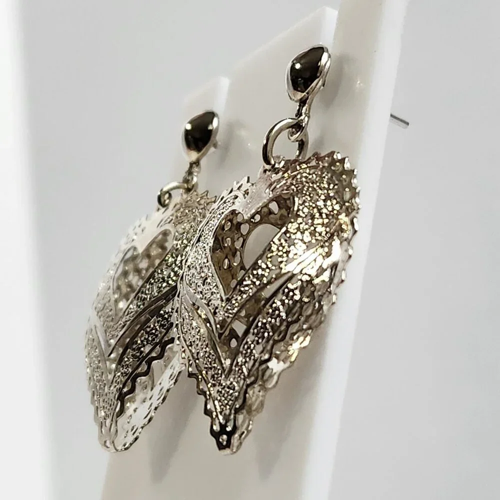 VTG NIB 3.48g 925 Retro "Puffed" Thin Silver Filigree Open Drop Stud Earrings - Picture 10 of 15